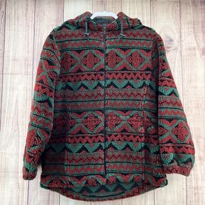 Vtg 90s Woolrich Aztec Navajo Southwest Blanket Fleece Jacket‎ Made in USA Sz S